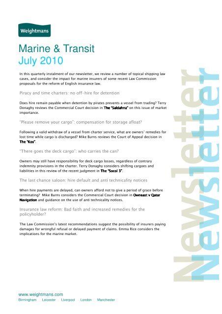 Marine & Transit July 2010 - Weightmans Solicitors