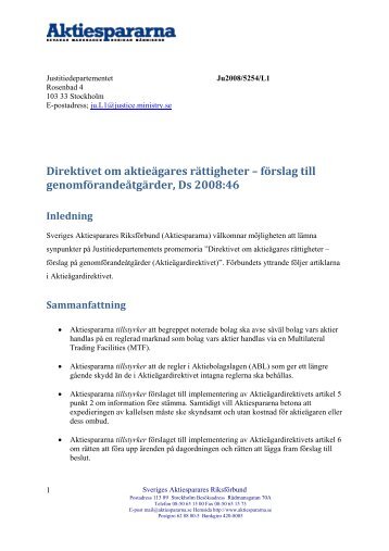 Remissvar AktieÃ¤garnas rÃ¤ttigheter.pdf - Aktiespararna