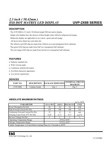 8X8 DOT MATRIX LED DISPLAY UVP-2X88 SERIES - DataSheet