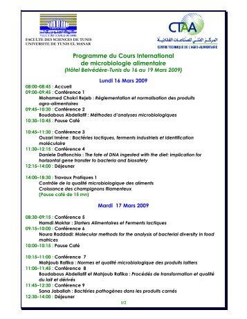 Programme du Cours International de microbiologie alimentaire