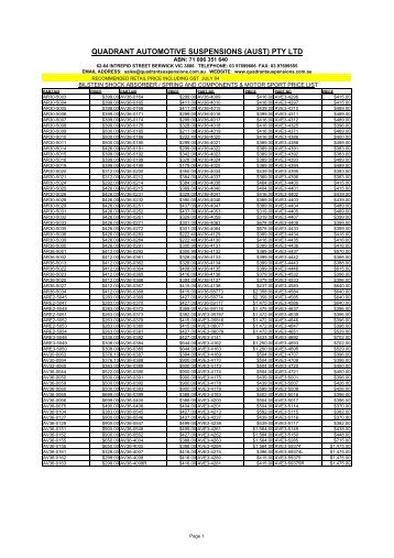 Price List 2004 - Quadrant Automotive Suspensions