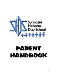 PARENT HANDBOOK - Syracuse Hebrew Day School