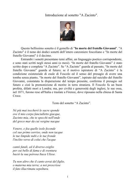 Introduzione al sonetto &quot;A Zacinto&quot;. - Biagio Carrubba