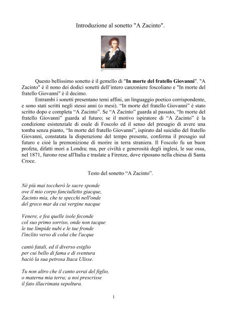 Introduzione al sonetto "A Zacinto". - Biagio Carrubba
