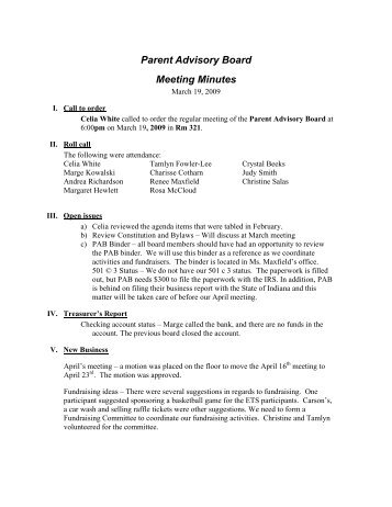 Parent Advisory Board Meeting Minutes