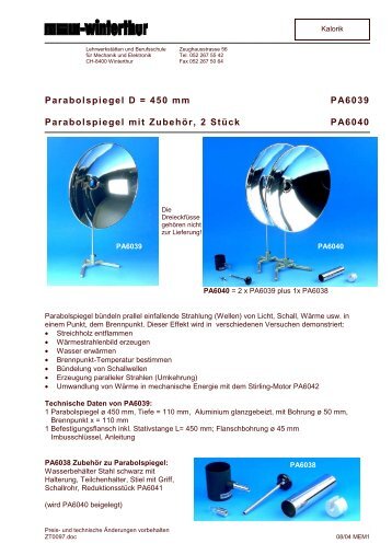 Parabolspiegel D = 450 mm PA6039 Parabolspiegel mit Zubehör,  2 ...