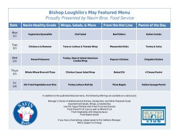 Bishop Loughlin's May Featured Menu Proudly Presented by Navin ...