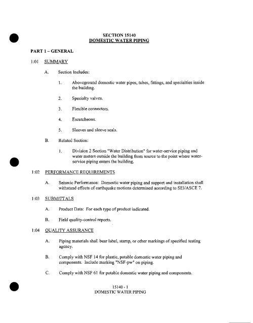 SECTION 15140 DOMESTIC WATER PIPING PART 1 - Balton ...