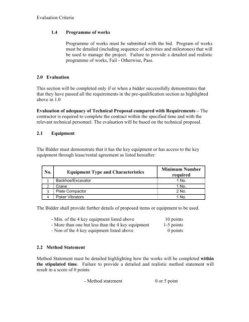 Tender Notice & Evaluation Criteria for RO Building October 2012