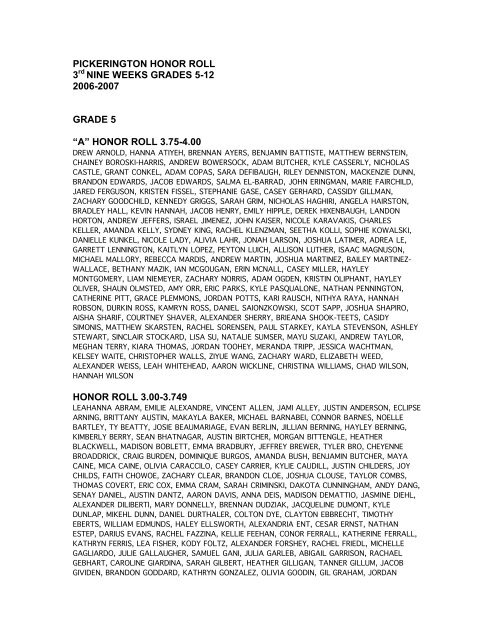 Image Bryan DeArdo image beautiful image beautiful image beautiful image beautiful image beautiful - PICKERINGTON HONOR ROLL 3rd NINE WEEKS GRADES 5-12 ...