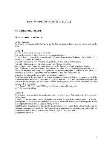 LOI NÂ° 70-03 PORTANT CODE DE LA FAMILLE CHAPITRE ... - IDP