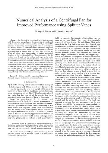 Numerical Analysis of a Centrifugal Fan for Improved Performance ...