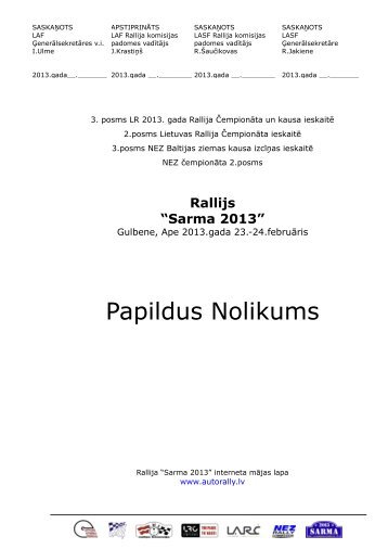 Rallijs Sarma 2013 â Papildus Nolikums LAT - Latvijas AutomobiÄ¼u ...