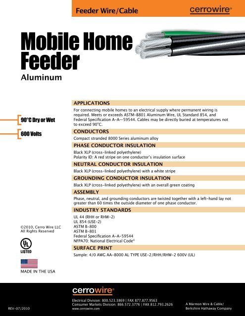 Mobile Home Feeder Cerro Wire And Cable Company