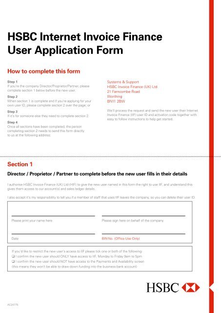 HSBC Internet Invoice Finance User Application Form - Business ...