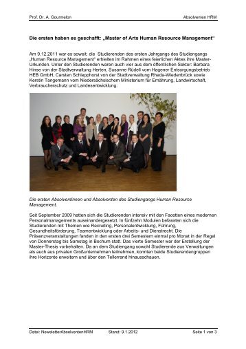 Master of Arts Human Resource Management - FHöV NRW