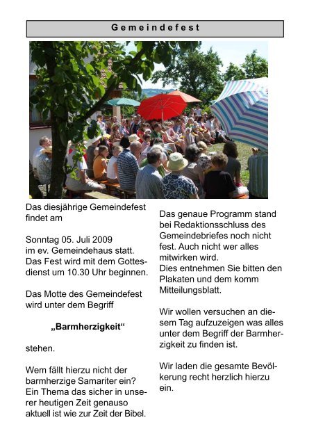 Gemeindebrief Mai-Juni-Juli 2009 - Evangelische Kirchengemeinde ...