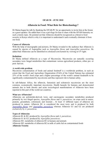 Aflatoxin In Food What Role For Biotechnology Ofab