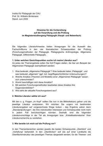 Institut fÃ¼r PÃ¤dagogik der CAU Prof. Dr. Wilhelm Brinkmann Stand ...