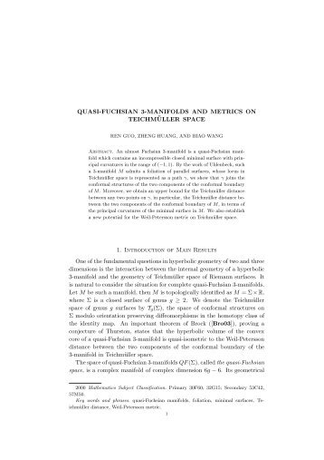 Quasi-Fuchsian 3-Manifolds and Metrics on TeichmÃ¼ller Space