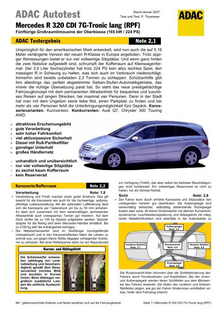 Umfassender Test Mercedes R 320 Cdi 7g Tronic Lang Adac