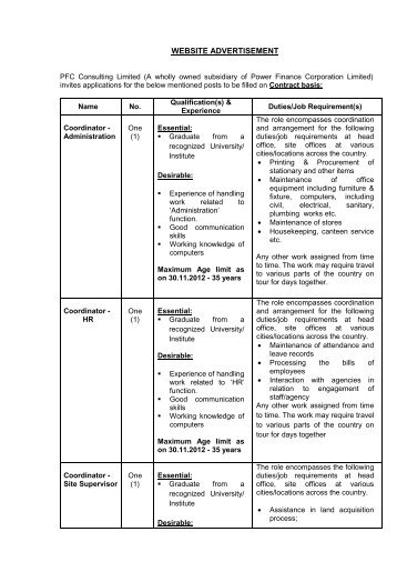 WEBSITE ADVERTISEMENT - Power Finance Corporation Ltd.