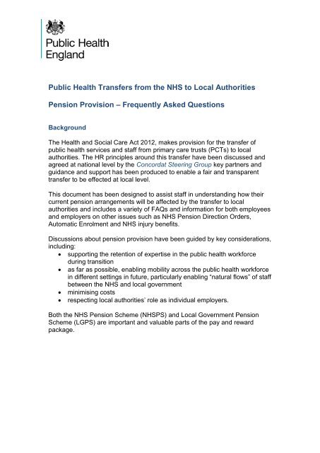 Public Health England Pension Faqs Nhs Business Services
