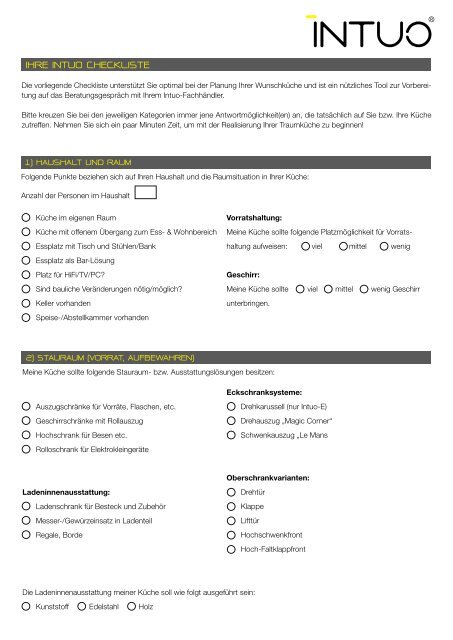 IHRE INTUO CHECKLISTE - Küchen