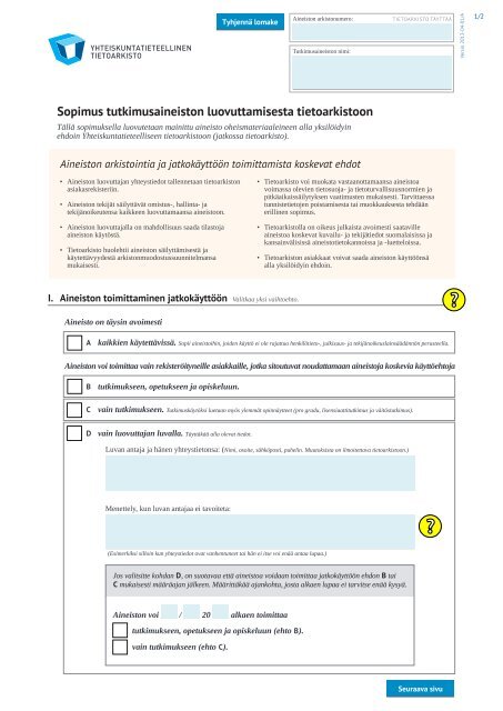 Arkistointisopimus - Yhteiskuntatieteellinen tietoarkisto - Tampereen ...