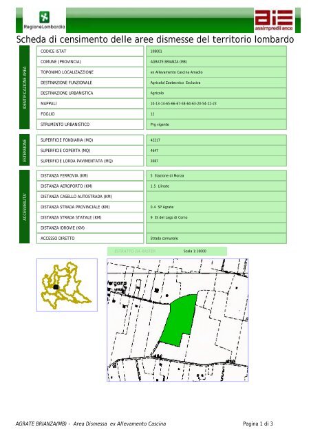 Scheda di censimento delle aree dismesse del territorio lombardo