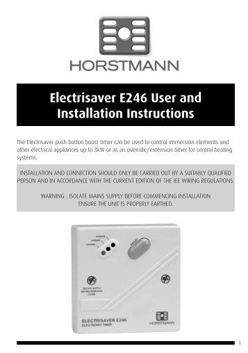 Electrisaver E246 User and Installation Instructions - Horstmann