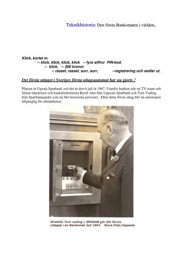 Teknikhistoria: Den fÃ¶rsta Bankomaten i vÃ¤rlden - Tekniska museet