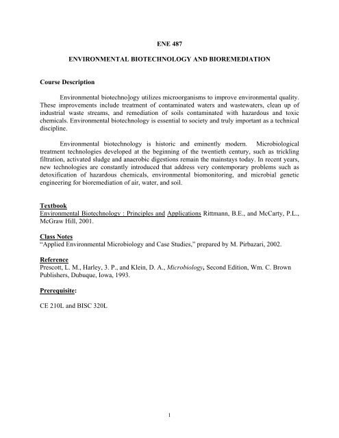 Ene 487 Environmental Biotechnology And Bioremediation Usc - 