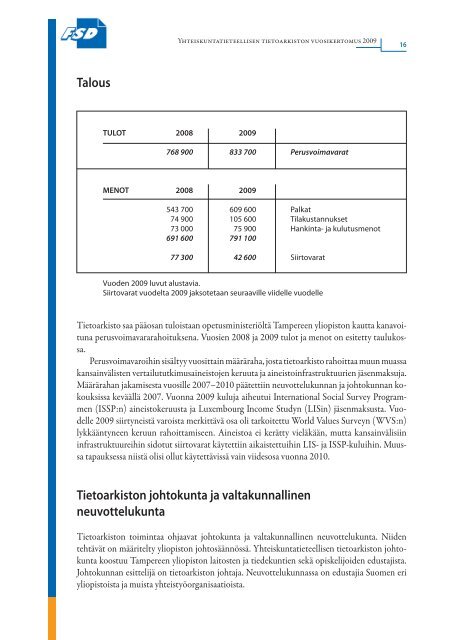 Vuosikertomus 2009 - Yhteiskuntatieteellinen tietoarkisto