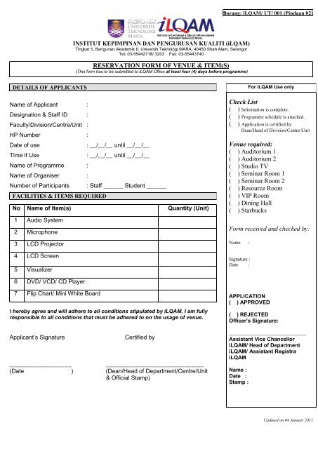 Download iLQaM Room Booking Form - UiTM