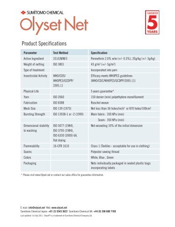 Product Specifications - Olyset Net