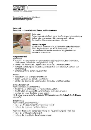 Intervall Berufsfeld Holzverarbeitung, Malerei und ... - wira
