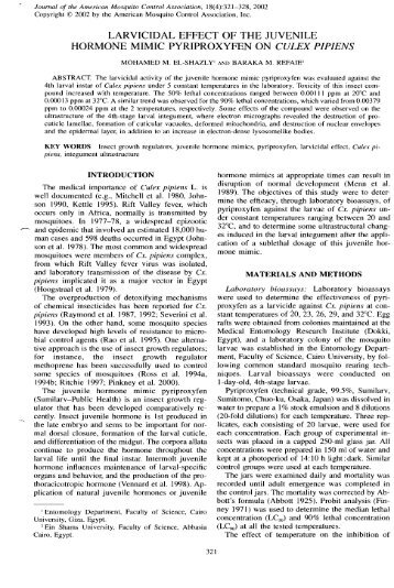 larvicidal effect of the juvenile hormone mimic pyriproxyfen