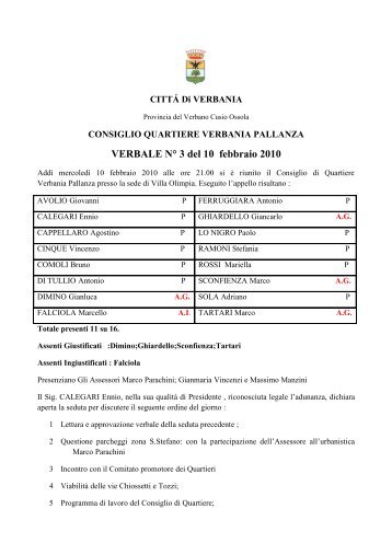 Verbale del 10 Febbraio 2010 - Comune di Verbania