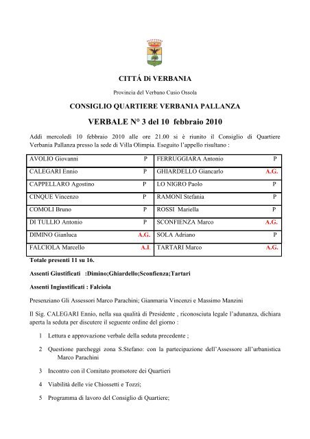 Verbale del 10 Febbraio 2010 - Comune di Verbania