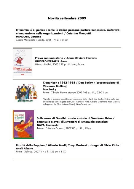 Novità settembre 2009 - biblioteca comunale di monfalcone