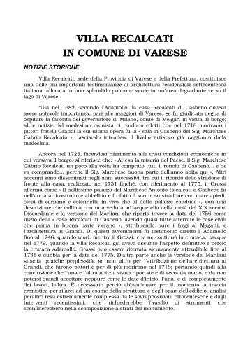 Notizie storiche VILLA RECALCATI.pdf - Provincia di Varese