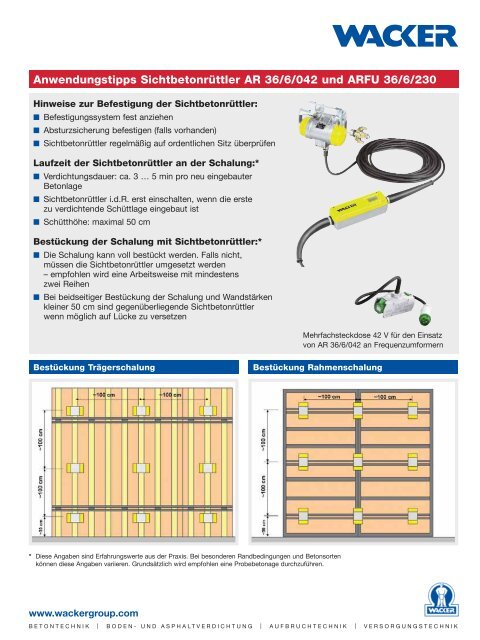 Anwendungstipps Sichtbetonrüttler AR 36/6/042 und ARFU 36/6/230