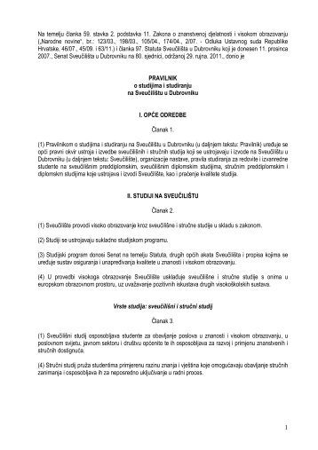 Pravilnik o studijima i studiranju na SveuÄiliÅ¡tu u Dubrovniku