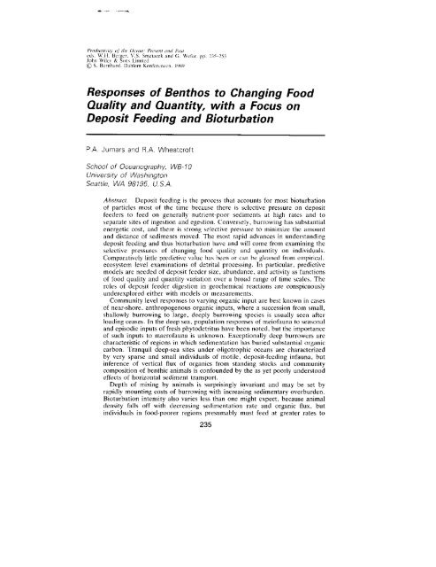 Responses of Benthos to Changing Food Quality and Quantity, with ...