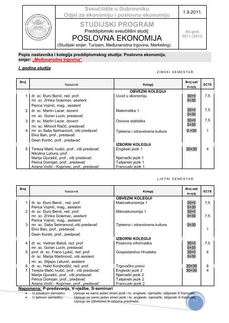 studijski program - SveuÄiliÅ¡te u Dubrovniku