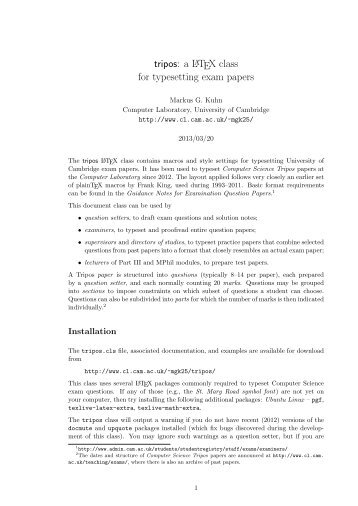 tripos:aLATEX class for typesetting exam papers - The Computer ...