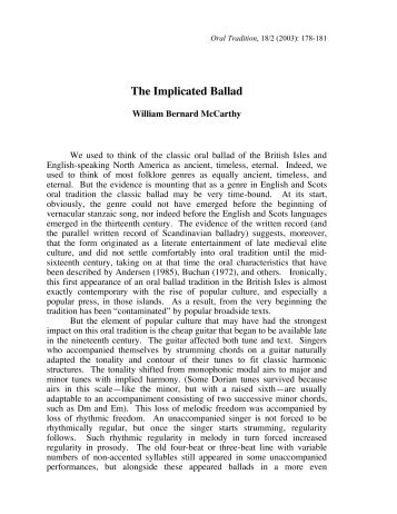 The Implicated Ballad - Oral Tradition Journal