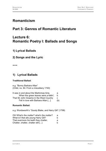 Romantic Poetry I: Ballads and Songs - Universität Tübingen