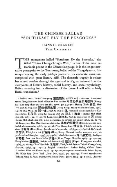 THE CHINESE BALLAD “SOUTHEAST FLY THE PEACOCKS”
